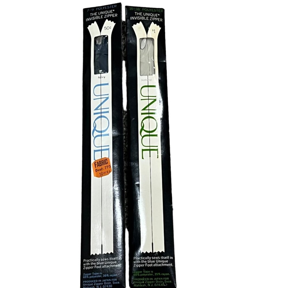 The Unique Invisible Zipper 7-9" Navy & 16-18" Natural Polyester Sewing Crafting